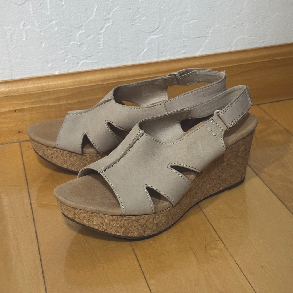 clark’s nude cut out wedge sandals